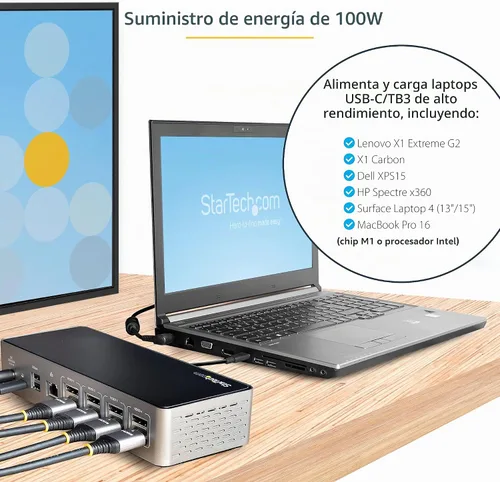 Vista 6 de StarTech - Base USB-C Quad 4K, MacBook Pro/Air M1-M4 y Windows, 100 W, HDMI