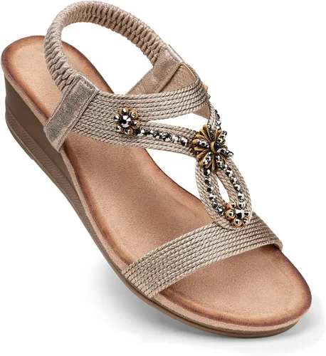Vista 15 de SHIBEVER Womens Wedge Sandals Dressy: Comfortable Low Heels Sandals Summer 2702-negro