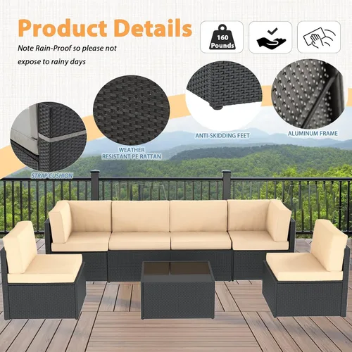 Vista 4 de AECOJOY Juego de muebles de patio al aire libre de 7 piezas, sillas seccionales de conversación al aire libre con mesa auxiliar, patio seccional