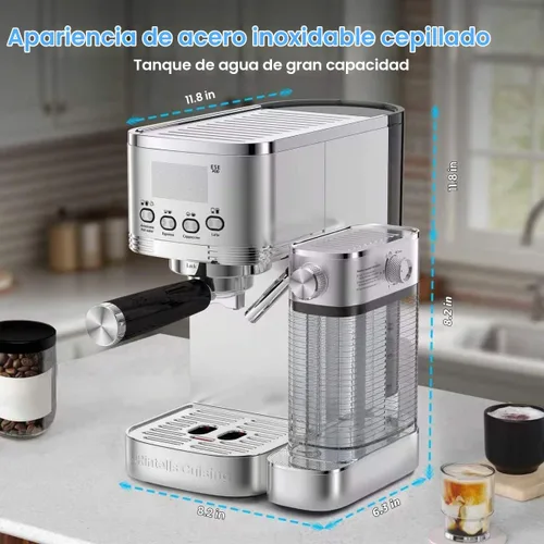 Vista 9 de URintells Cuising - Máquina de café expreso de 20 barras con espumador Cafetera con sistemas de calentamiento rápido duales de 1350 W y 1000 W