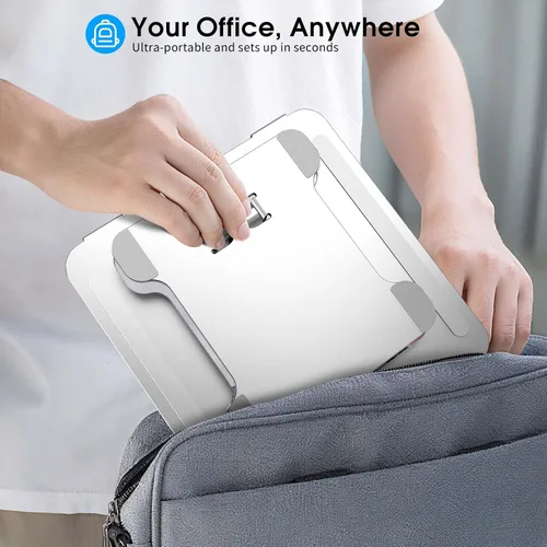 Vista 5 de Soporte ajustable para computadora portátil, elevador portátil de Plateado