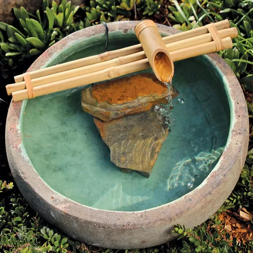 Vista 4 de Bamboo Accents Kit de fuente Zen de 18 pulgadas, tres brazos, bambú resistente a la división para bricolaje interior/exterior - para contenedores