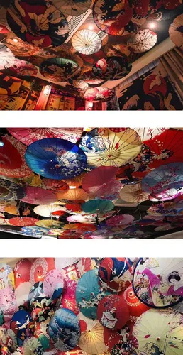Vista 6 de Bestage Sombrilla de seda de bambú hecha a mano de 33 pulgadas con aceite de seda de bambú para arte chino japonés clásico sombrilla de baile