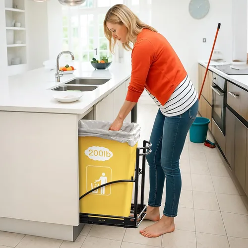 Vista 5 de ANASTA Cubo de Basura Extraíble Individual Bajo Gabinete 7-13 Gal, Cubo de Basura Resistente Bajo Fregadero, Contenedor de Residuos Deslizante
