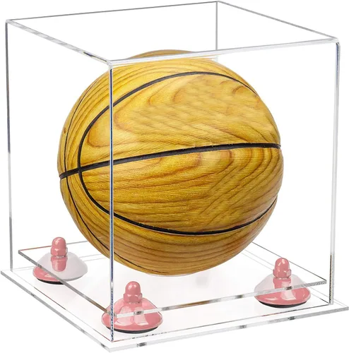 Vista 97 de Better Display Cases Mini acrílico - Miniatura (no tamaño completo) Baloncesto vitrina con elevadores negros y espejo (A015-BR)