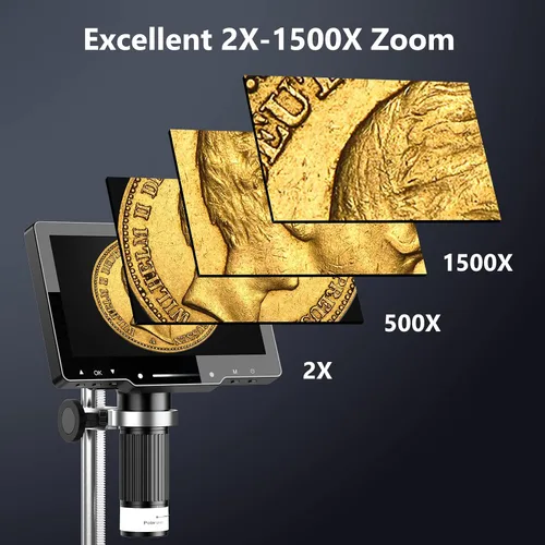 Vista 5 de Hayve Microscopio digital 4K, microscopio de monedas HDMI de 48 MP con pantalla IPS de 7 pulgadas, microscopio de soldadura 1500X con luces