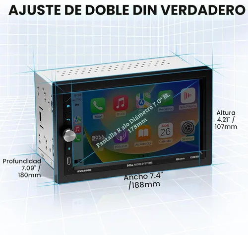Vista 5 de BOSS Audio Systems BV9358B Estéreo para automóvil - CarPlay Android Auto inalámbrico, doble Din, pantalla táctil de 7 pulgadas, Bluetooth, sin