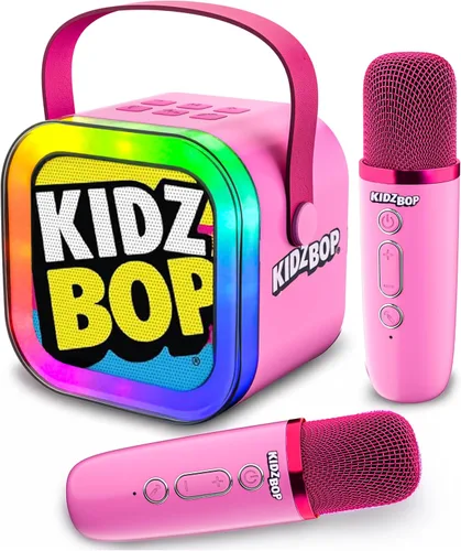 Vista 10 de Move2Play, Mini máquina de karaoke para niños Más de 20 canciones integradas Altavoz Bluetooth con micrófonos Efectos de voz Juguete musical