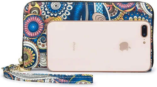 Vista 201 de Cartera de mano para mujer, estilo bohemio, con RFID, elegante, espaciosa con correa para viajes, capacidad para tarjetas, teléfono, dinero