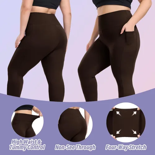 Vista 2 de Happy.angel Leggings de talla grande con bolsillos para mujer, pantalones capri de entrenamiento de yoga de cintura alta, mallas recortadas 3X 4X