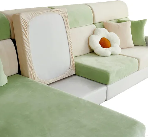 Vista 6 de Fundas de cojín de terciopelo para sofá, funda de cojín de alta elasticidad universal para sofá de 4/3/2/1 plazas, protector de muebles Beige