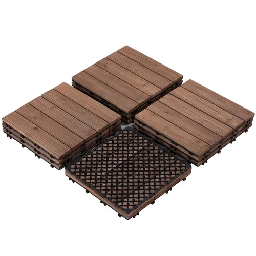 Vista 21 de Yaheetech 55 azulejos de terraza de patio entrelazados de madera compuesta de madera para cubierta de pisos de madera de 12 x 12 pulgadas, madera