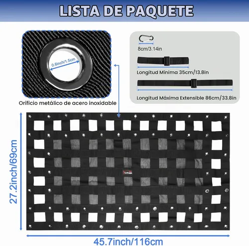 Vista 5 de StarknightMT Malla de Carga UTV - StarknightMT Malla Universal de Cama UTV con Correas Ajustables Compatible con Polaris Ranger General Can-am