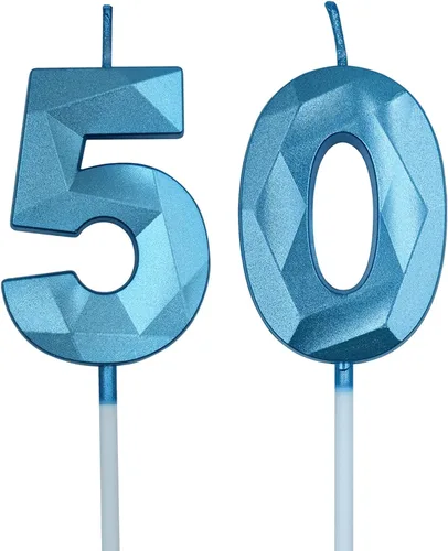 Vista 11 de Velas de cumpleaños número 50 para pastel, velas doradas con forma de diamante 3D con forma de diamante, decoraciones de cumpleaños, suministros