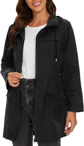 Vista 4 de Century Star Chaquetas de lluvia plegables impermeables para mujer con capucha, chaqueta cortavientos ligera
