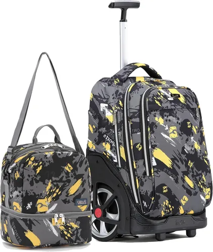 Vista 37 de NEW TILAMI Mochila con ruedas de 19 pulgadas con bolsa de almuerzo para niñas y niños, mochila para laptop con ruedas, bolsa de mano duradera