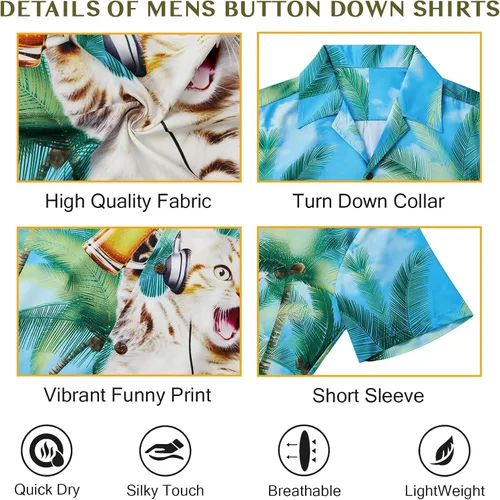 Vista 136 de Camisa hawaiana para hombre, con estampado floral, cómoda, con botones, casual, manga corta, ropa de playa para hombre