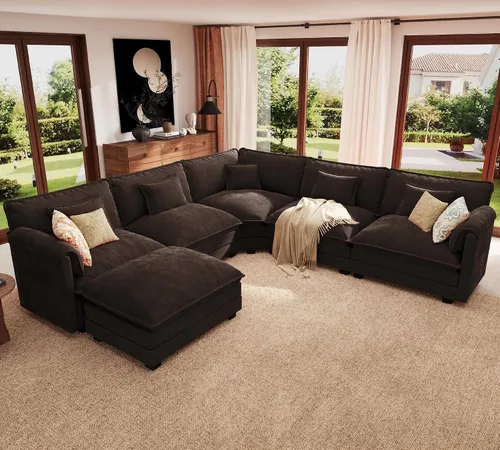 Vista 35 de ELUCHANG Sofá Seccional Modular en Forma de L de 113 pulgadas, cómodo sofá nube de 4 asientos con otomana móvil, sofá de asiento profundo para sala