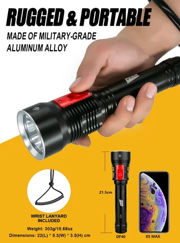 Vista 4 de PFSN - Linterna de buceo, 4000 lúmenes, luz de buceo profesional, 328.1 ft, impermeable, linterna subacuática para buceo, linterna LED recargable