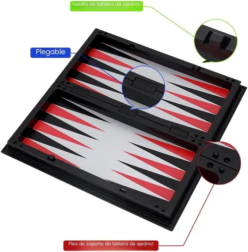 Vista 5 de KAILE Juego de ajedrez magnético de 10" - Juego de viaje 3 en 1 de ajedrez, damas y backgammon con estuche plegable - Bolsa elástica portátil