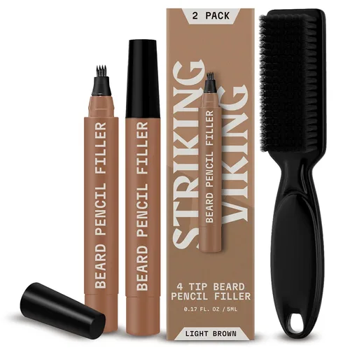 Vista 11 de Striking Viking Lápiz de barba – marrón oscuro, paquete de 2 – Tinte temporal para barba – Impermeable a prueba de sudor de larga duración