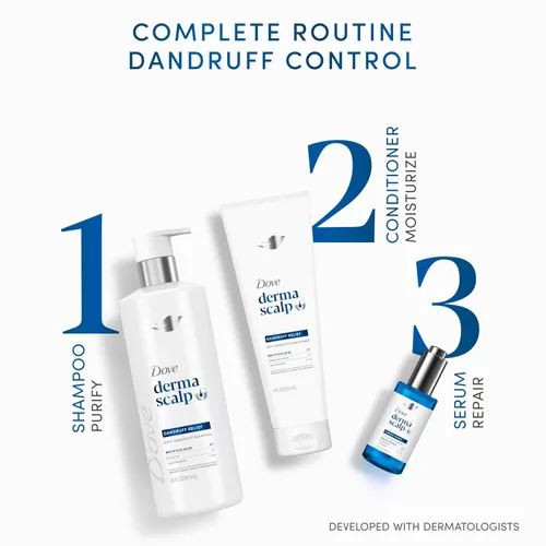 Vista 5 de Dove Derma Scalp Champú para Alivio de la Caspa 1 ct con Ácido Salicílico, Sulfatos y Niacinamida para Eliminar las Escamas y Aumentar