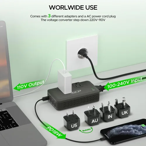 Vista 5 de Key Power Convertidor de voltaje de 220v a 110v de EE. UU. a Europa