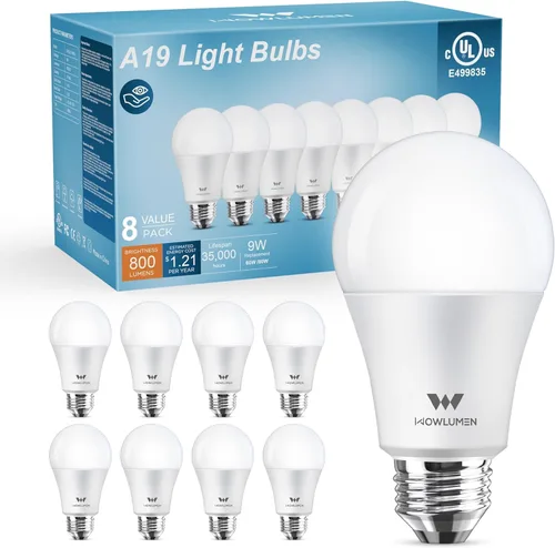 Vista 12 de Bombilla LED A19, bombillas E26 de 9 W (equivalente a 60 vatios), blanco frío de 5000 K, base estándar de 800 lm para cocina, sala de estar