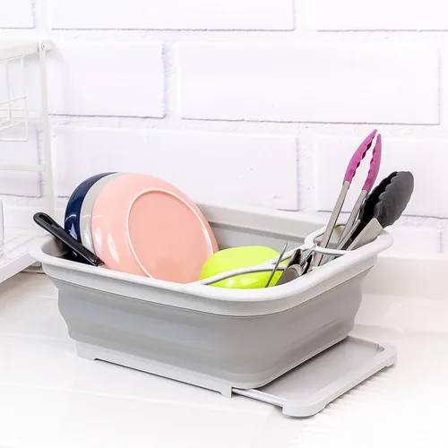 Vista 5 de SAMMART Escurridor de platos plegable con tabla escurridora, juego de escurridor plegable, organizador de vajilla portátil, bandeja
