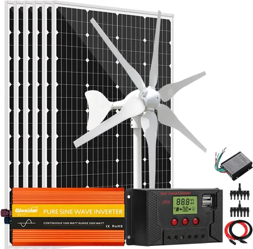 Vista 12 de Kit solar de viento de 640 W, kit de carga de batería de 12 V: generador de turbina eólica de 400 W + 2 paneles solares de 120 W + controlador +