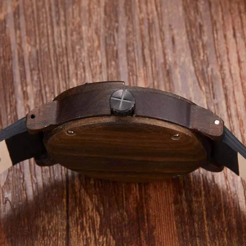 Vista 6 de GORBEN Reloj con brújula y tocadiscos de madera para hombre, elegante reloj de pulsera de madera para hombre, reloj de cuarzo ligero hecho a mano