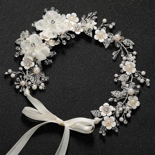 Vista 5 de SWEETV Diadema de boda con flores de tul marfil para niñas, accesorios