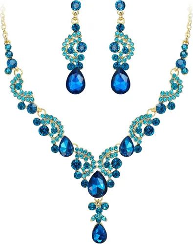 Vista 23 de Ever Faith - Conjunto de collar y aretes de lágrima con cristales de diamantes de imitación para novia, ondas florales