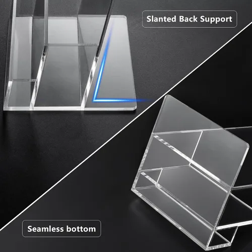 Vista 5 de BEYGORM Soporte acrílico para folletos de 4 pulgadas con tarjetero para 100 folletos, paquete de 2 soportes transparentes para revistas, folletos
