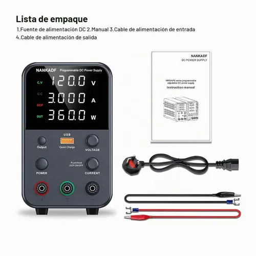 Vista 6 de Fuente de alimentación de banco variable de CC con perilla de codificador, activación/desactivación de salida, carga rápida USB, alarma de Negro