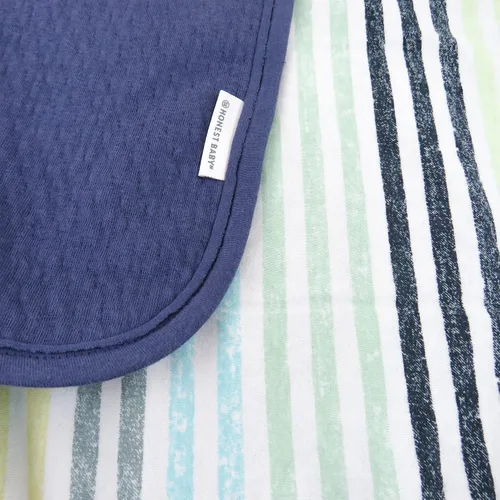 Vista 3 de HonestBaby Matelasse Manta reversible de recepción 100% algodón orgánico para bebés, niños, niñas, rayas de arco iris, azul, talla única Rayas