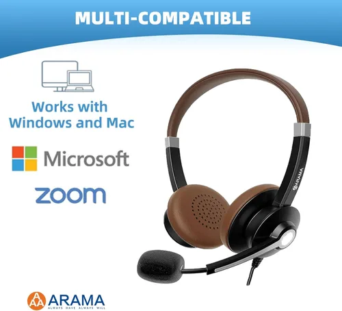 Vista 6 de Arama - Auriculares USB con micrófono para PC, USB-C/A y conector de 0.138 in Noise-canceling mic, Plug-and-play,Comfortable lightweight design