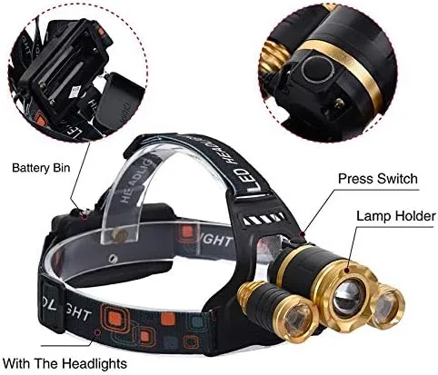 Vista 3 de Luz de pesca de alta potencia LED faro faro 10000 lúmenes Led lámpara de cabeza campamento caminata luz de emergencia Pesca equipo al aire libre