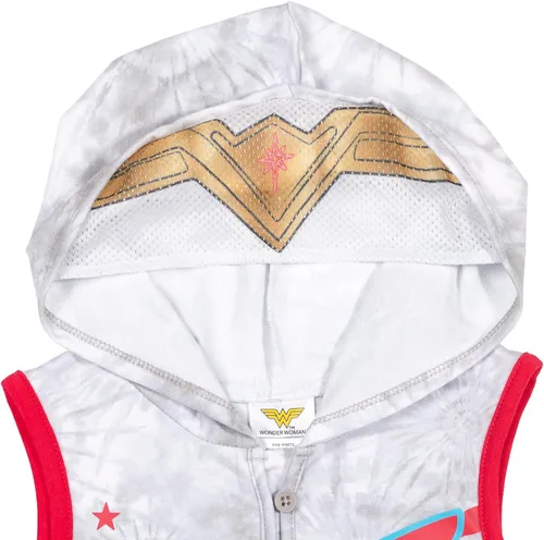 Vista 3 de Warner Bros. DC Comics Liga de la Justicia Wonder Woman - Mameluco sin mangas con capucha para niñas