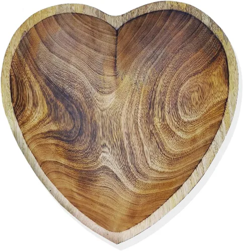 Vista 9 de WitnyStore Cuenco en forma de corazón de 6 pulgadas, funcional y coleccionable, cuenco de madera hecho a mano para servir frutos secos, postres
