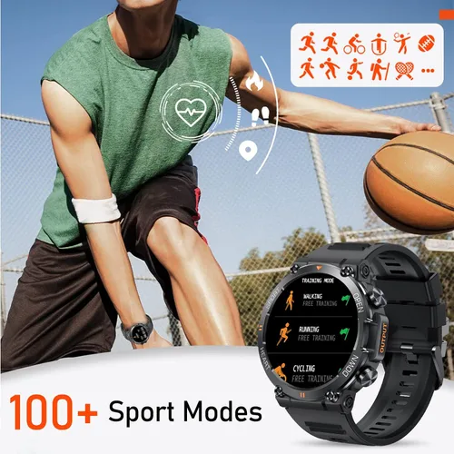 Vista 3 de Relojes inteligentes con pantalla IPS de 1.39 pulgadas para hombres, resistente y táctico, rastreador de actividad física con llamada