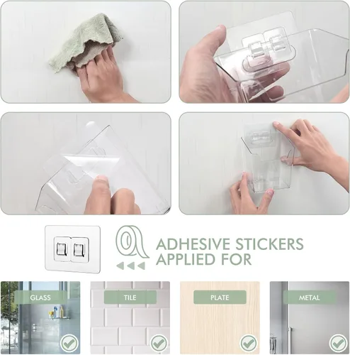 Vista 4 de Cestos de Almacenamiento Adhesivos Transparentes para Pared, Paquete de 4 Organizadores para Puertas de Armario, Bolsillos Colgantes para Montaje