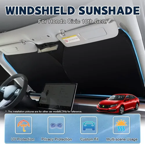 Vista 2 de Karltys Parasol para parabrisas delantero para Honda Civic 2016-2021, Cubierta de parasol de ventana plegable con ajuste personalizado para Civic