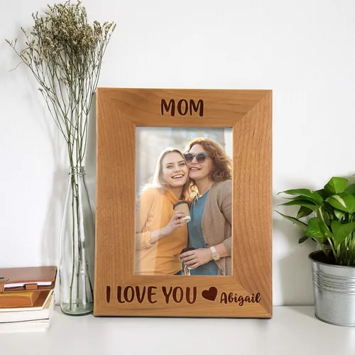 Vista 5 de Marco de fotos personalizado para regalos de mamá de hija e hijo, 4 x 6, 5 x 7, 8 x 10, mamá y yo, marco de fotos de madera de aliso personalizado