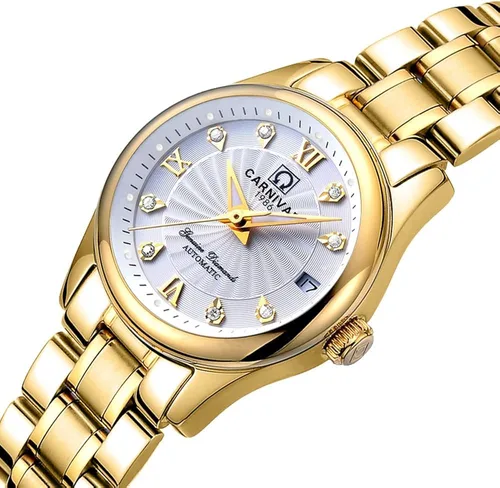 Vista 6 de TEINTOP Carnival - Juego de 2 relojes mecánicos para parejas para hombres y mujeres, para él o ella, todo color dorado y blanco, blanco, dorado