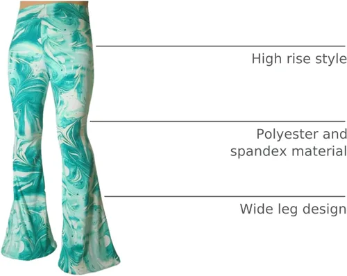 Vista 111 de ShopMyTrend - Pantalones de yoga largos con piernas anchas y acampanadas estilo palazzo, con cintura alta, para mujer
