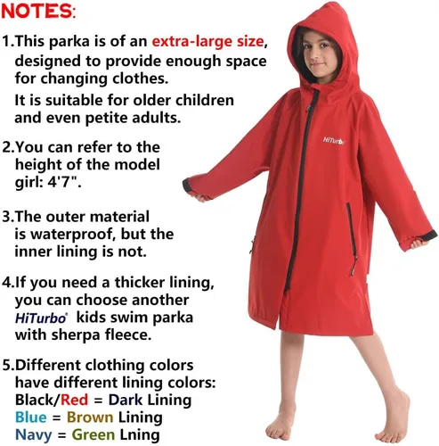 Vista 6 de Hiturbo Parka de natación impermeable para niños abrigo de natación resistente al viento, forro polar fino, chaqueta de nadador de gran