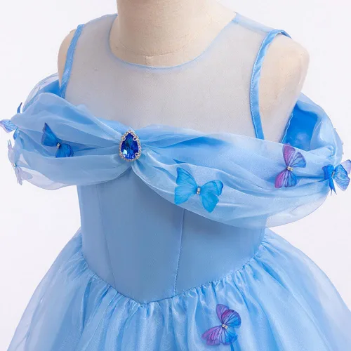 Vista 4 de QWFWBSM Disfraz de princesa Cenicienta para niñas, vestido de cosplay para carnaval, disfraz de fiesta de Halloween