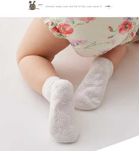 Vista 2 de Calcetines de agarre para bebé, antideslizantes, de malla fina, con ojales, unisex, para niñas y niños, calcetines tobilleros