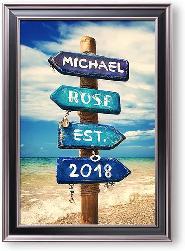 Vista 27 de A&T ARTWORK Love on Beach - Impresión fotográfica personalizada, incluye nombres y la fecha, regalo único para el aniversario de boda. Alfombrillas